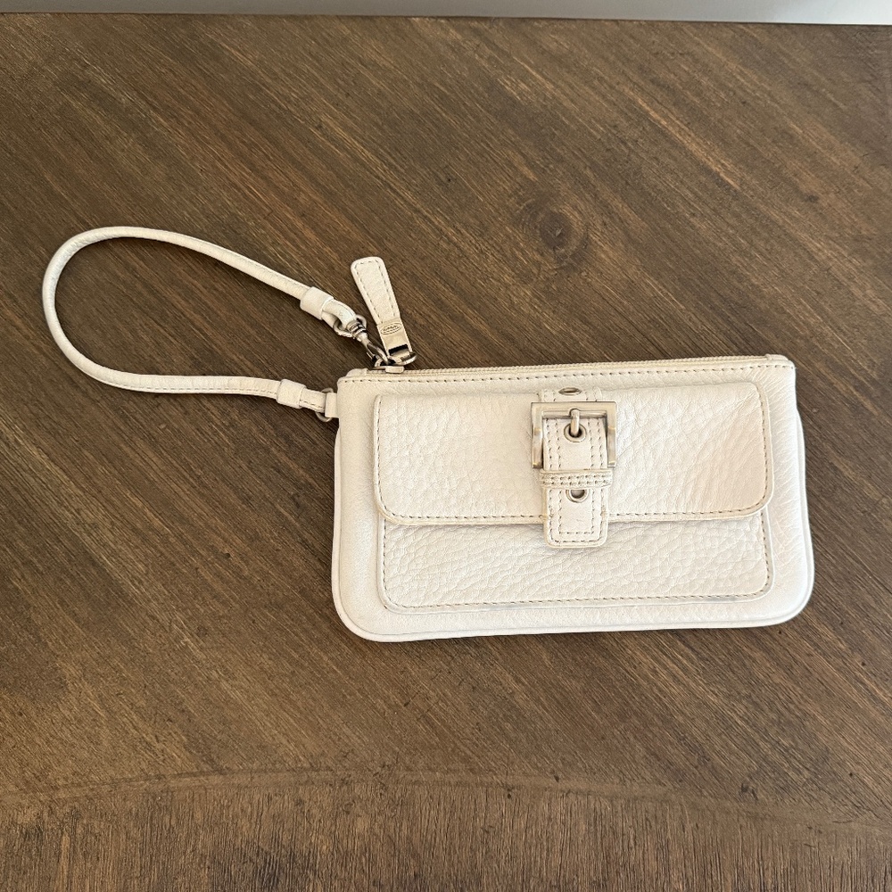 White Leather Wristlet